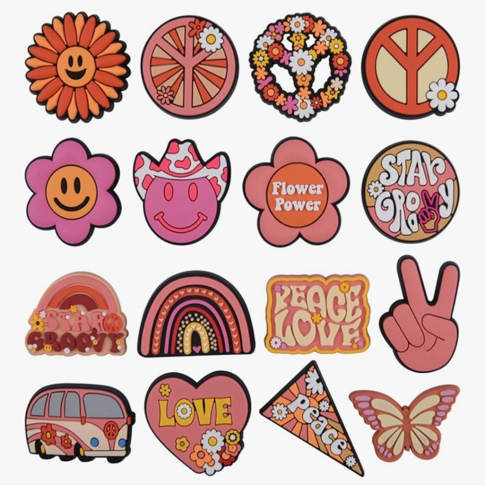 Retro Groovy Peace Love Croc Charms